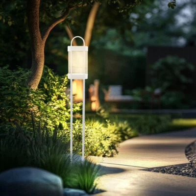 Wegeleuchte Außenstehlampe Standlampe weiß Laterne LED Gartenleuchte H 100 cm - Bild 1 von 4