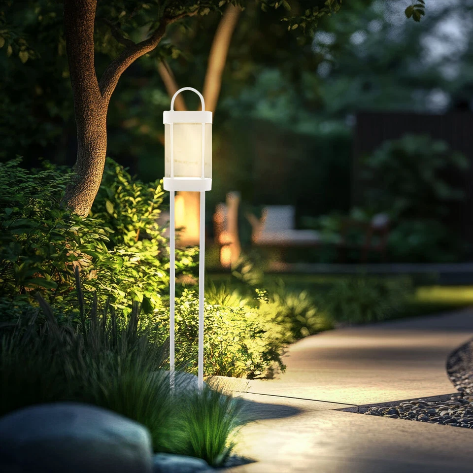 Außenstehlampe Wegelampe Gartenleuchte Laterne weiß LED Terrassenleuchte H 100cm - Bild 1 von 4