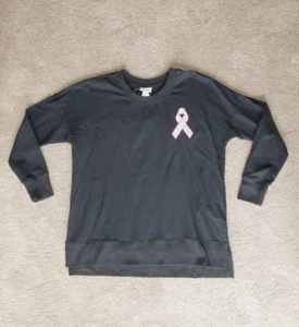 LuLaRoe Crew Neck Sweatshirt ~ Medium Pink Breast Cancer Ribbon on BLACK - Picture 1 of 2