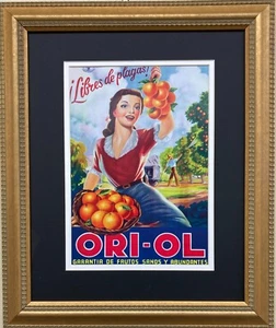 Vintage Mini Food & Drink Poster "Libres de Plagas, Ori-ol" New Custom Framed - Picture 1 of 3