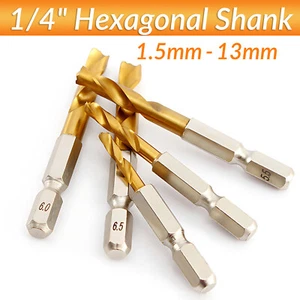 Hss Titanium Coated Drill Bit Set 1/4" Hex Shanks 1.5-13mm Bits High Speed Steel - Picture 1 of 38