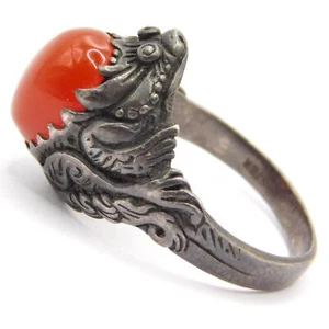 GOTHIC STERLING SILVER & CARNELIAN DRAGON RING - Picture 1 of 6