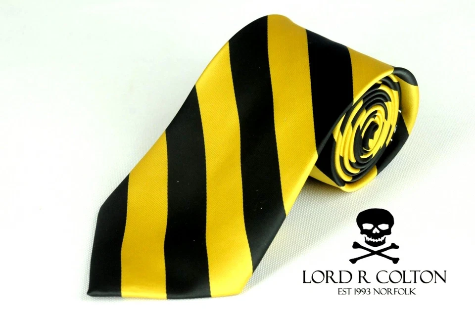 Corbata a rayas universitaria Lord R Colton - Corbata negra y dorada - $95 venta al por menor nueva Foto 1 de 1