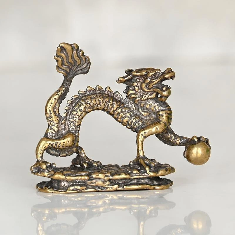 Bronze Dragon Ornaments Green Playing with Beads to Decorative Crafts - Image 1 of 4