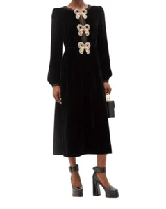 Saloni Camille Rainbow Crystal Bow Liquid Velvet Midi Dress Black US 8 - Bild 1 von 17