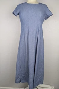 LL Bean Womens Dress Tie-Back Blue Denim Size 4P Long Modest Zip Back - Picture 1 of 10