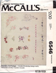 Vintage McCalls 6546 Bordado Transferencia Patrón 29 Diseño Motivos Azul Transferencias - Imagen 1 de 2