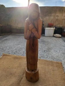 Vintage Carved Wood Wooden Statue Woman Girl Solid Wood Wood Carving Sculpture - Picture 1 of 18