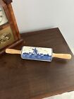 VINTAGE BLUE WHITE DELFT ROLLING PIN WINDMILL & FLORAL 14 IN. HANDPAINTED