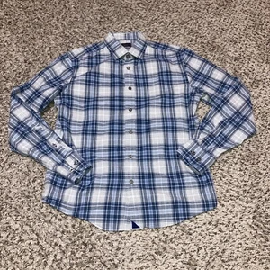 Untuckit Mens Shirt Size Medium Slim Fit Blue Plaid Button Up Long Sleeve - Picture 1 of 5