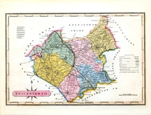 Vintage English County Map of Leicester 1819 Repro Print Poster A3 A4 - Picture 1 of 6