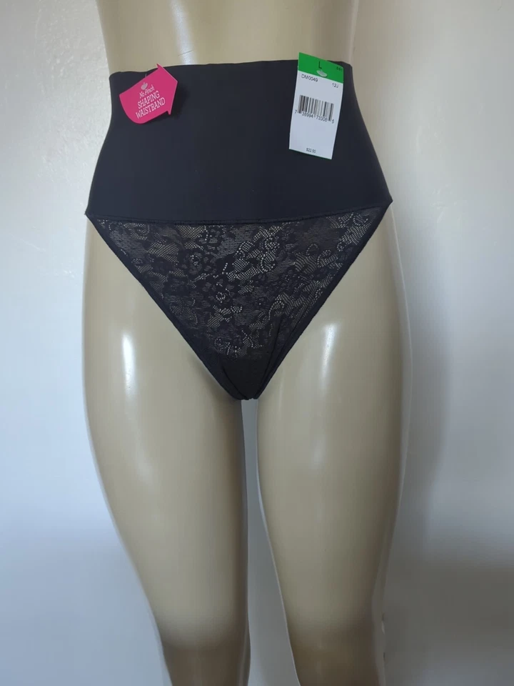 Maidenform Women's Shaping Lace Thong No Pinch Waistband Black DM0049 Size L