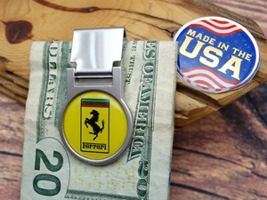 VINTAGE YELLOW FERRARI ADJUSTABLE LOCKING MONEY CLIP WALLET Automotive CAR TRUCK - Picture 1 of 9