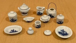 Dollhouse Vintage Miniature Blue Windmill Dish Teapot Canisters Lot - Picture 1 of 13