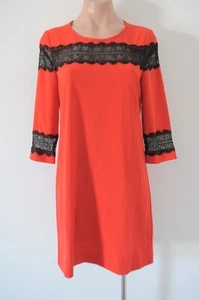 Esprit Dress Womens 8 Red Orange Shift Black Lace Trim 3/4 Sleeve - Picture 1 of 13