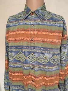 Vinta 90s The Territory Ahead Southwest Stripe Button Up Shirt Sage Rust Blue L - Bild 1 von 12