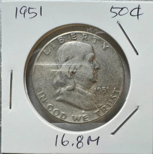 1951 FRANKLIN SILVER HALF DOLLAR 50C - US Silver Coin - Picture 1 of 3