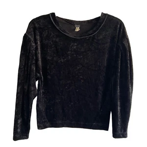 We The Free Black Crushed Velvet Crop Top Long Poof Sleeve Stretch Oversized XS - Picture 1 of 9