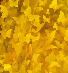 Yellow Taffeta 3D Butterfly sheer 58" Wide Bridal gown fabric by the yard - Picture 1 of 1