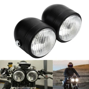 Universal Motorcycle Black Twin Headlight Double Dual Light Lamp Street Fighter - Picture 1 of 12