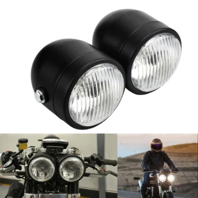 Universal Motorcycle Black Twin Headlight Double Dual Light Lamp Street Fighter - Image 1 of 4