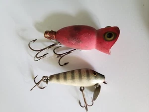 2 Vintage Fishing Lures 1 Wood, 1 Hula Bopper - Picture 1 of 4