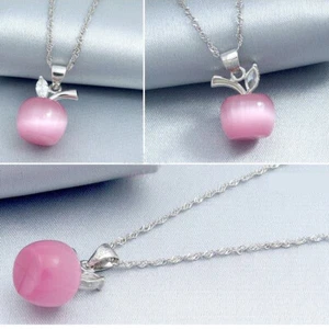 Apply Necklace 14k White Gold Plated CZ Stone Pendant Necklace for Women 18" - Picture 1 of 12