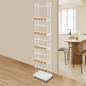 Champagne Holder, Wine Glass Stemware Rack, White, 5-Tier Holder with Wheel - Picture 1 of 24