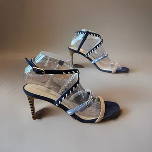 BRUNO MAGLI Hecho en Italia Diseñador Tacones con Tirantes Talla 40 Azul Marino Elegante Cosido - Imagen 1 de 14