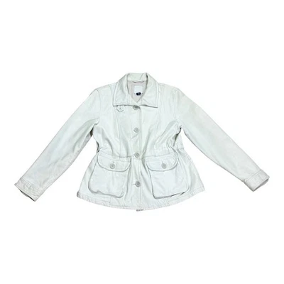 Gap Vintage 90s Y2K White Leather Jacket Large - Image 1 of 4