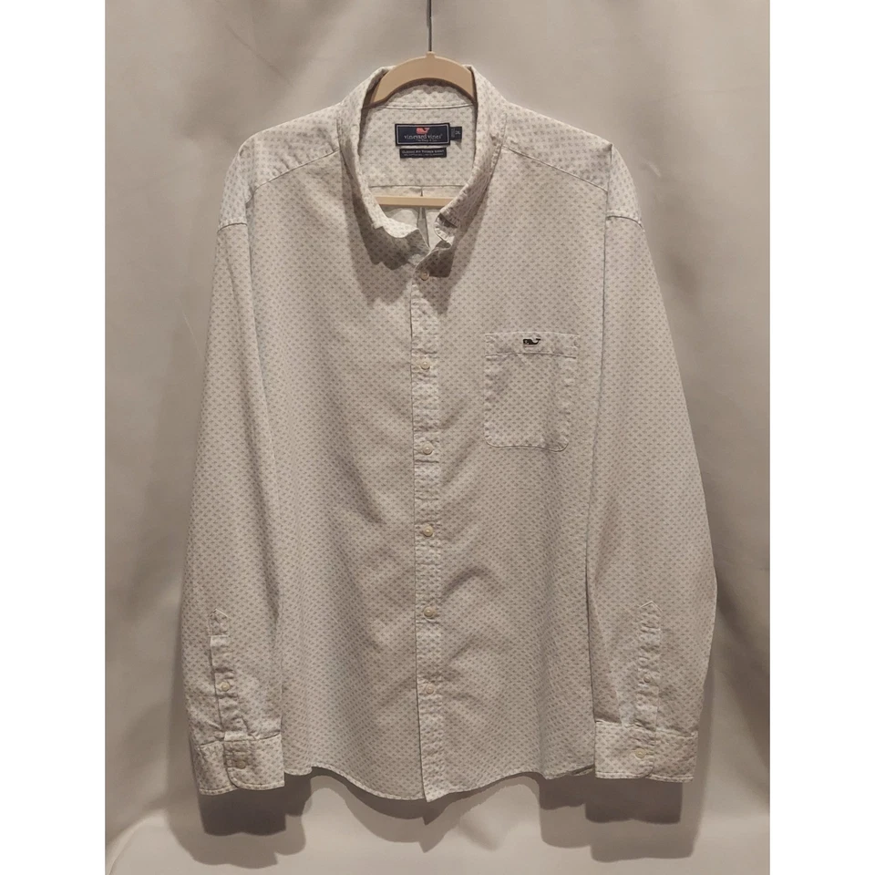 Vineyard Vines Mens Fish Print Linen & Cotton Classic Fit Tucker Shirt Size 2XL - Image 1 of 4