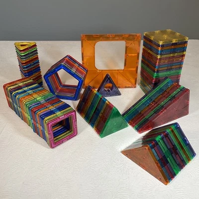 Original Magna Tiles & Magformers Lot Of 128 Magnetic Tile Lot STEM Building Set - Image 1 of 4