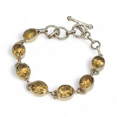 Sterling Silver Citrine Tennis Bracelet Adjustable New - Image 1 of 3