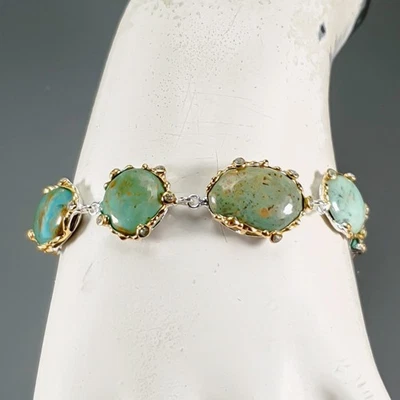 Handmade 50 ct+ Natural Turquoise Bracelet 925 Sterling Silver 7.5"/BR13849 - Image 1 of 4