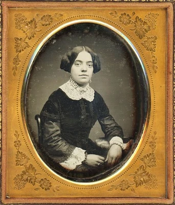 BLACK AND WHITE BIRACIAL WOMAN WITH BIG BEADED BRACELETS STUNNING DAGUERREOTYPE - Image 1 of 2