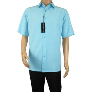 Men Short Sleeve Sport Shirt by BASSIRI Light Weight Soft Microfiber 61981 Teal - Picture 1 of 4