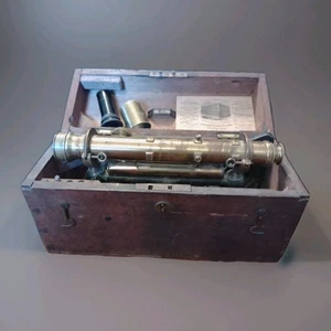 ANTIQUE BRASS W & L.E. GURLEY SURVEYORS TRANSIT IN 12x7x5" DOVETAILED BOX Early - Picture 1 of 22