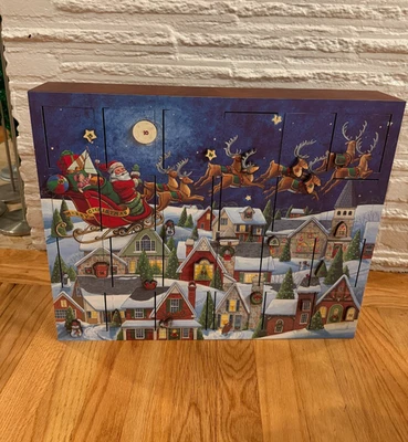 Byers Choice Traditions Santa's Sleigh Wooden Advent Calendar 2020 W/Box - Image 1 of 4