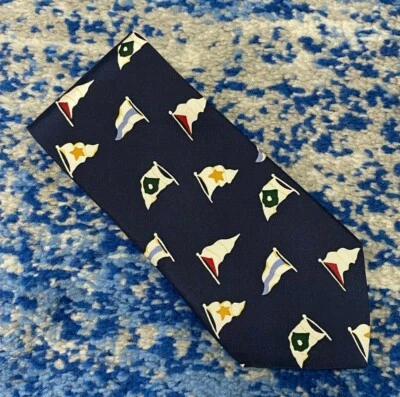 GAP Vintage Blue Navy Red Yellow Ivory Green Flags Nautical Silk Necktie USA - Image 1 of 4