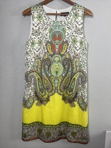 ANA ALCAZAR 100% Silk Sleeveless Sun Dress Yellow Floral Lined Sz EU40 S/M NWOT - Picture 1 of 10