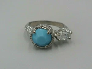 2 Stone Ring Women Silver Tone Blue & Clear Marquise Glass Stones Size 8 - Picture 1 of 7