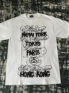 Camiseta De Colección Stussy X Eric Elms World Tour Adulto Pequeña Blanca - Imagen 1 de 4