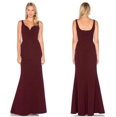 Maxi Vestido JILL STUART Rojo Pasas Púrpura Cuello en V Espalda Abierta Elastizado Crepé Sirena 4 Foto 1 de 4