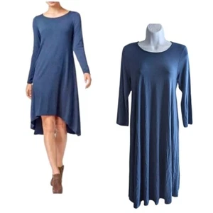 Eileen Fisher FAB! Viscose Jersey High Low Midi Slip Dress in Fir Blue Size PM - Picture 1 of 7