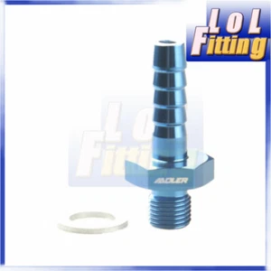 Bosch 044 Fuel Pump Inlet M10 x 1.0 To 5/16" (8mm) Barb Aluminum Adapter Blue - Picture 1 of 4