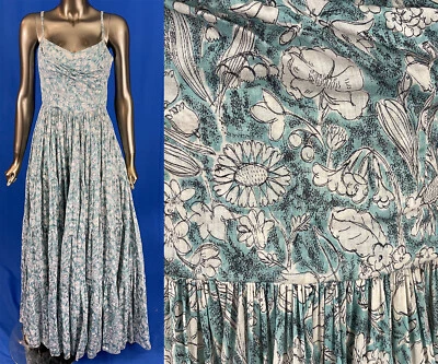 Vestido de novia de algodón estampado novedad boceto flor azul blanco vintage 1940 Foto 1 de 3