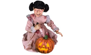 Haunted Hill Farm Lunging Pumpkin Carver Zombie Girl by Tekky, Motion-Activated - Picture 1 of 5