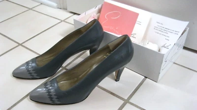 $145 DAVID EVINS Italian Gray Leather Women's Heel Pump Shoes size 9AA New - Image 1 of 4