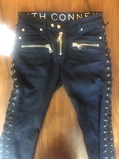 FAITH CONNEXION Ladies Laced Up Biker Jeans Black Size 25