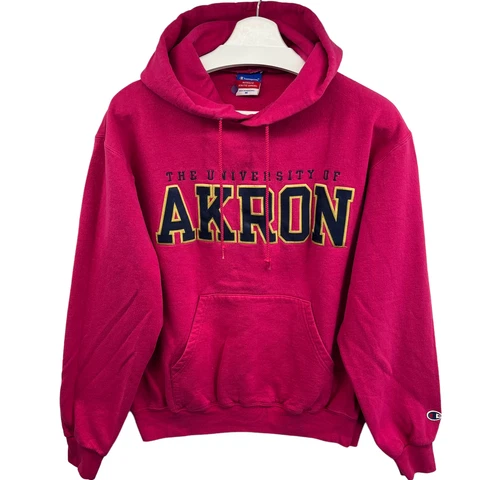 Vintage Champion Pullover Hoodie University of Akron Zips Spellout Pink Size M Cover